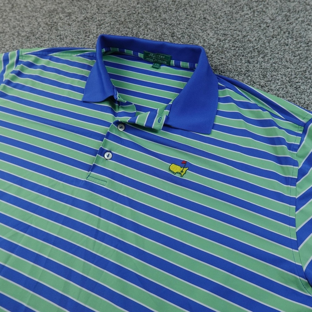 Masters Polo Shirt Mens 2XL Blue Green Stripe Golf Augusta National Peter Millar